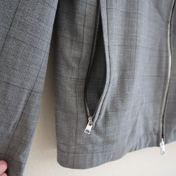 Theory M0371403 Mens Sz S Charcoal Plaid Zerega Wool Blend 2-Way Zip Jacket $495 - Picture 4 of 12